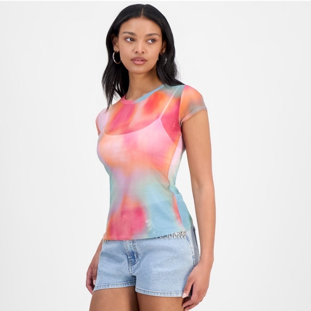 Bar III Multicolor Tie-Dye Short Sleeve Top, size XS NWT